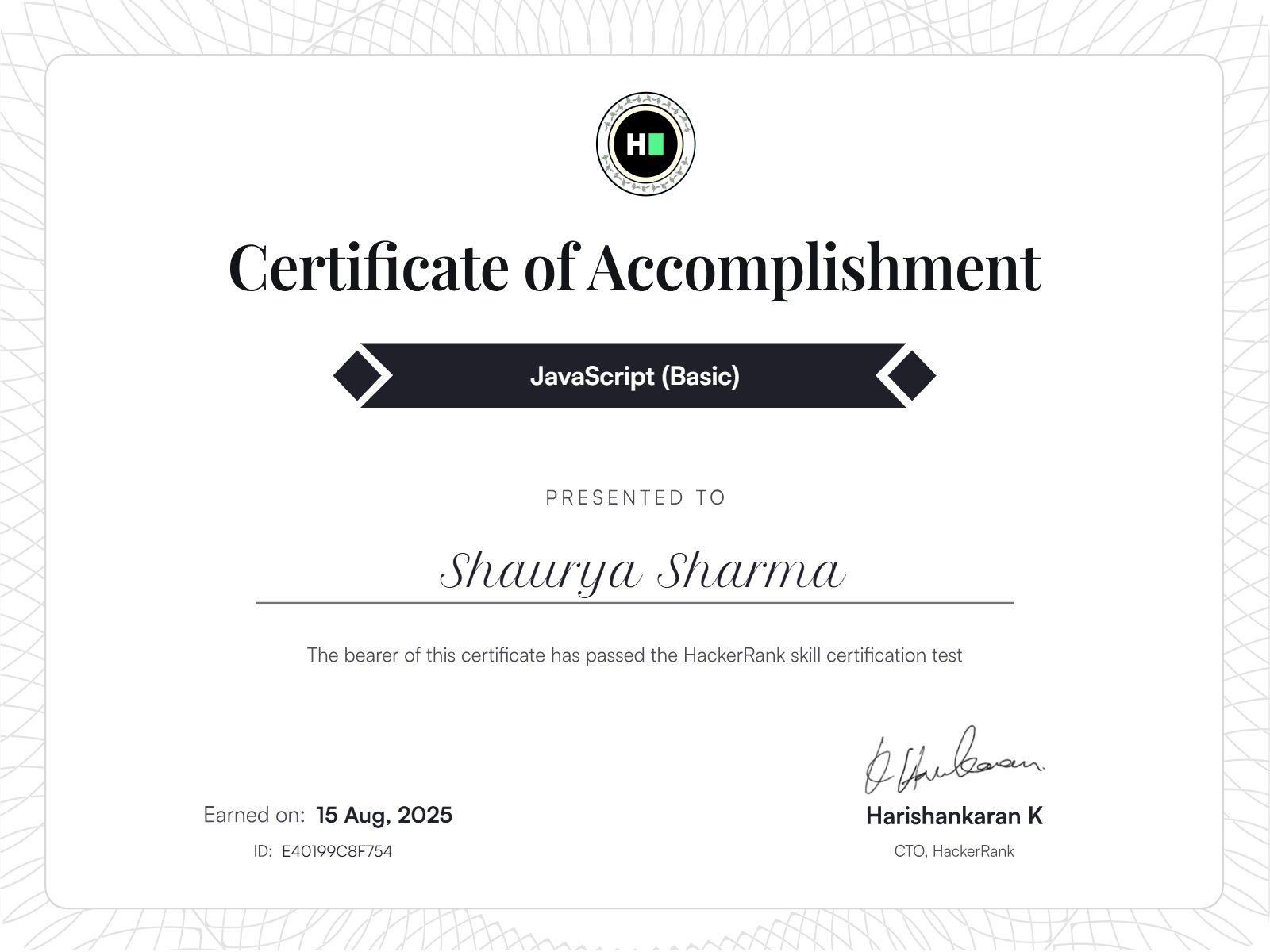 HackerRank JavaScript Basic Certificate