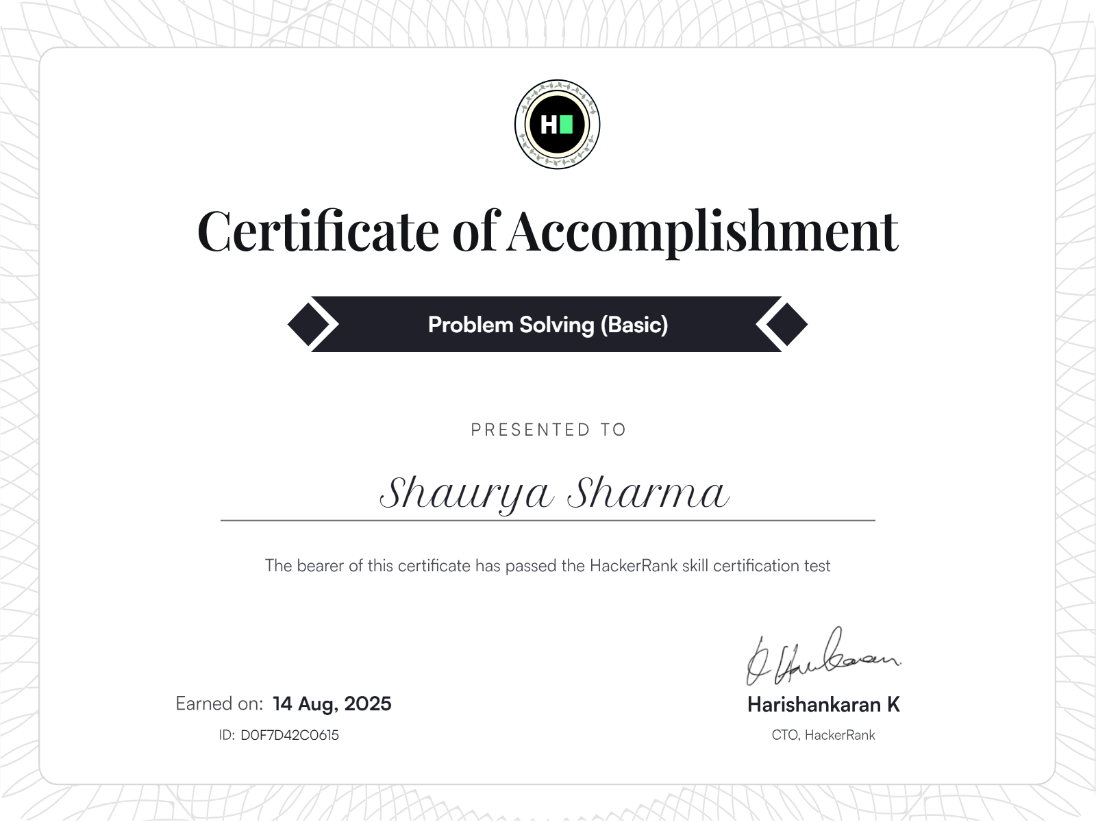HackerRank Problem Solving Basic Certificate